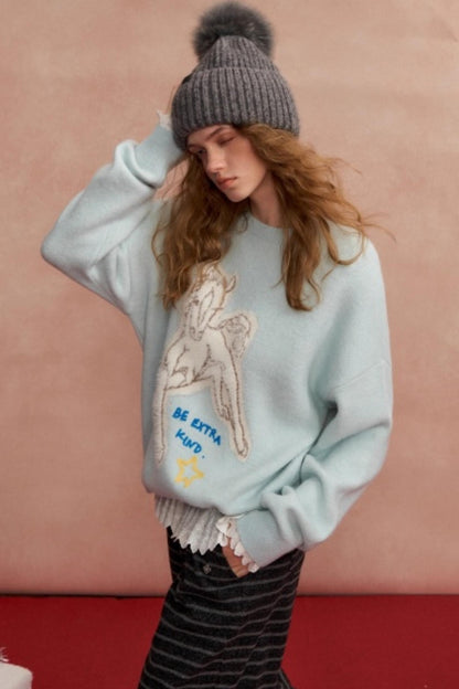Jacquard Pony Crew Neck Sweater