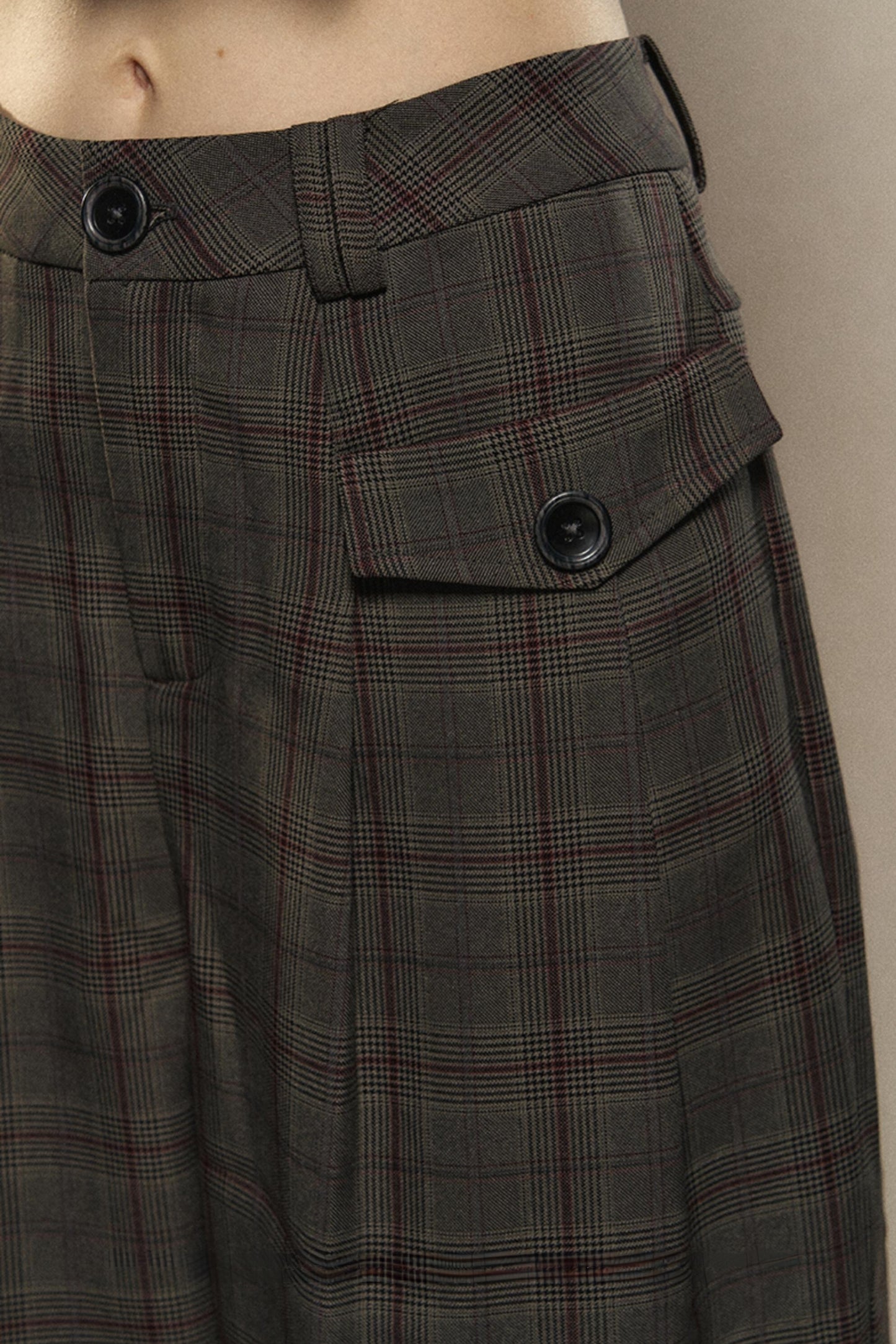 Maillard Plaid Straight Wide-Leg Pants