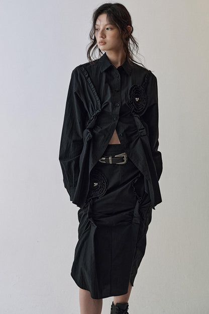 Gothic Plaid Flower Shirt & Skirt Set-Up