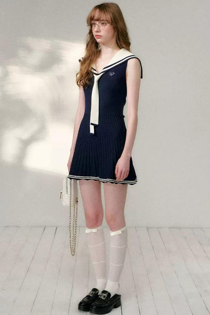 Navy Sailor Collar Knitted Dress