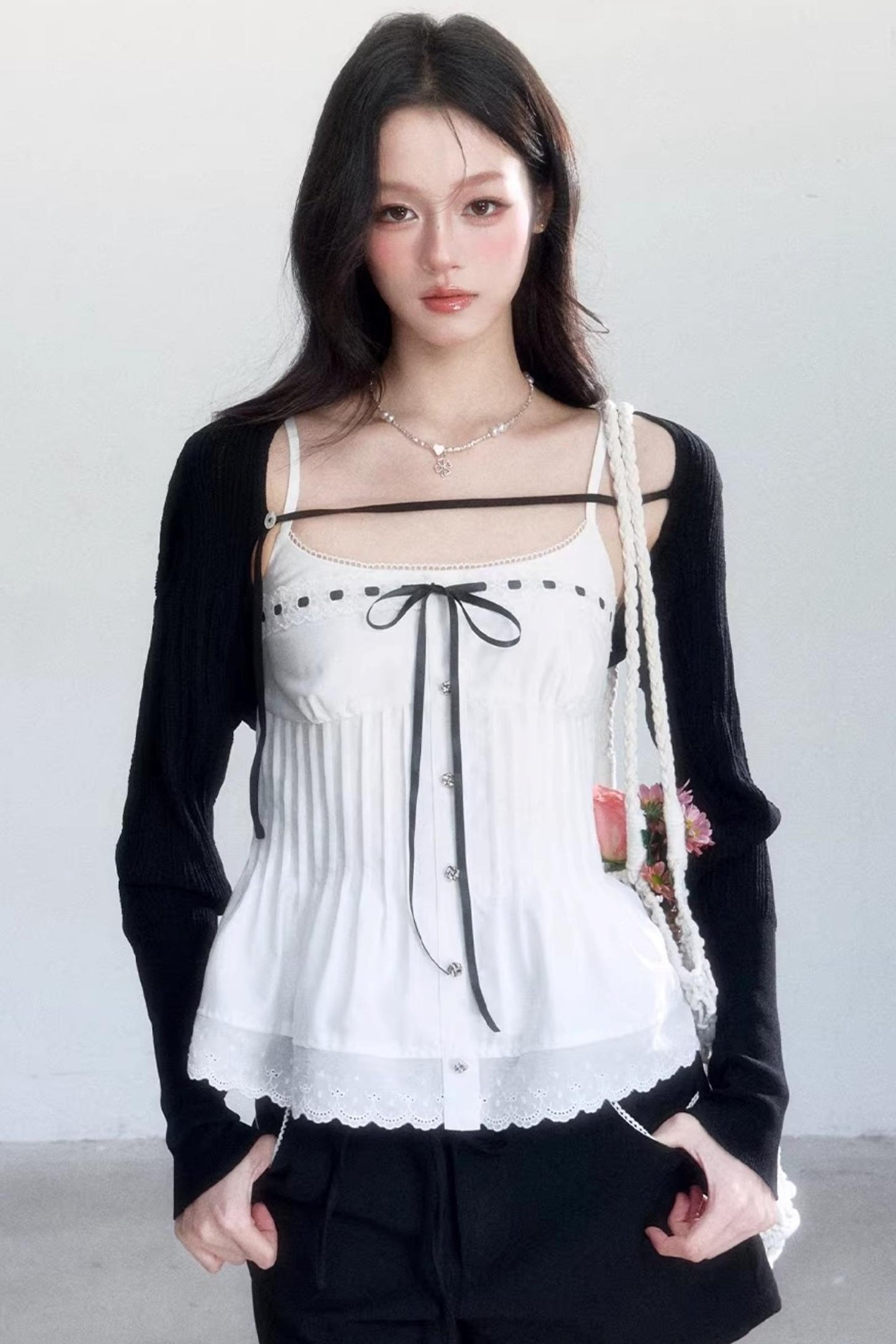 Black and White Ice Silk Two-Piece Set-Up