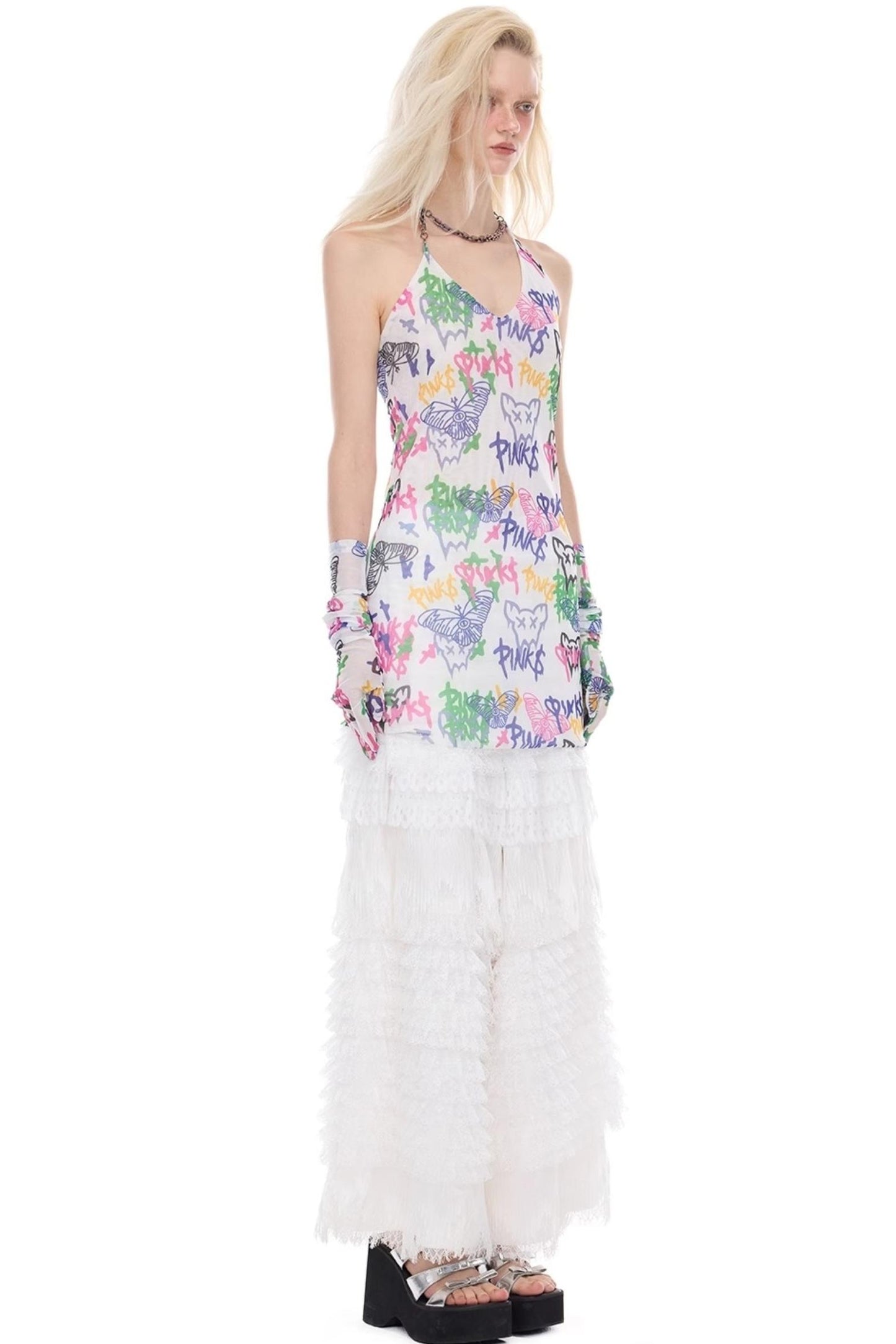 Graffiti Pen Halter Necklace Dress