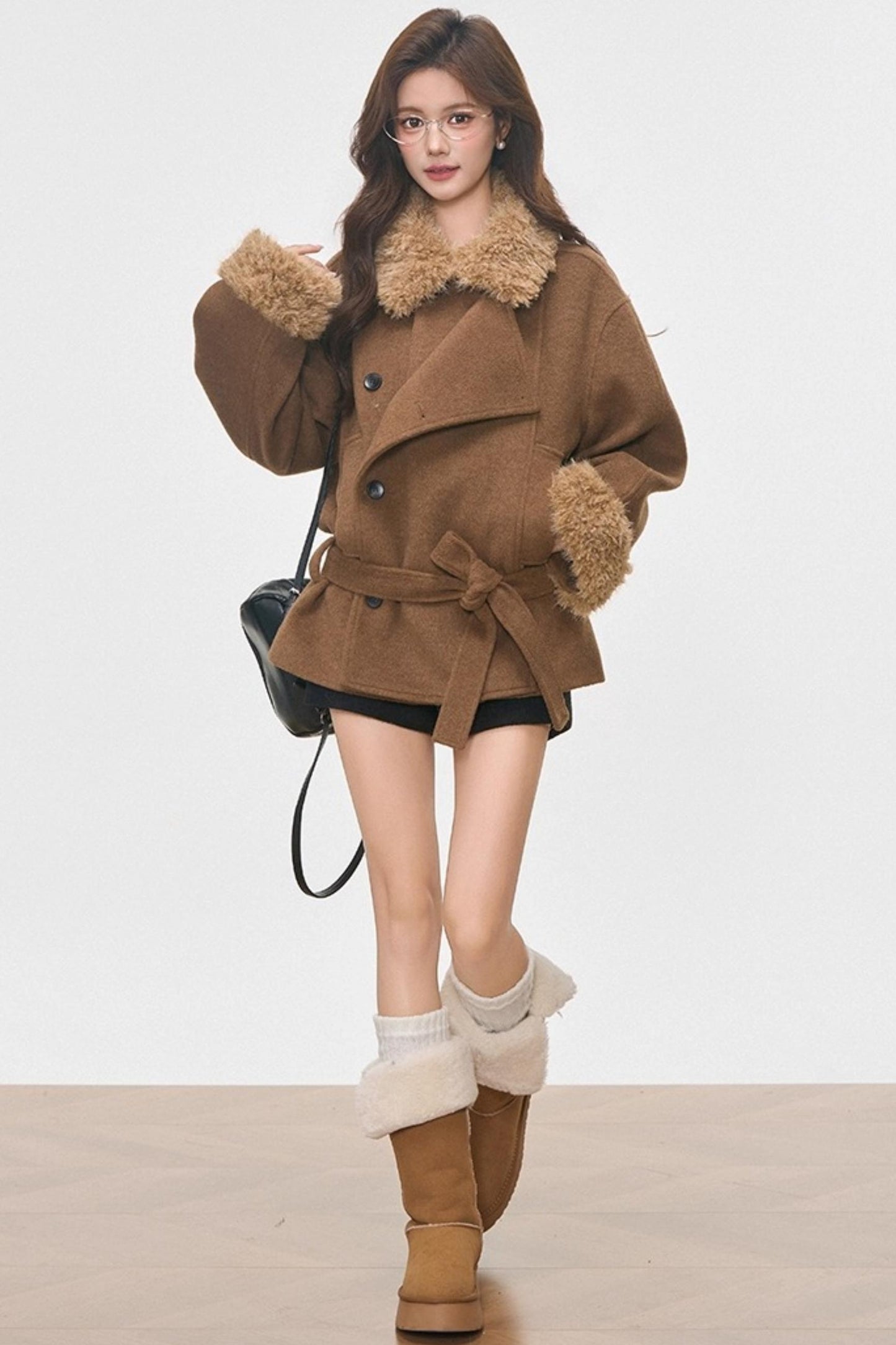 Fur Collar Thickened Woolen Coat Set-Up