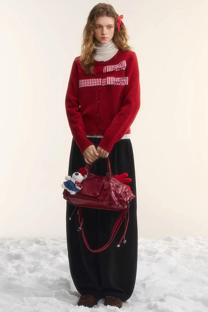 Velvet-Feel Curved-Leg Pants