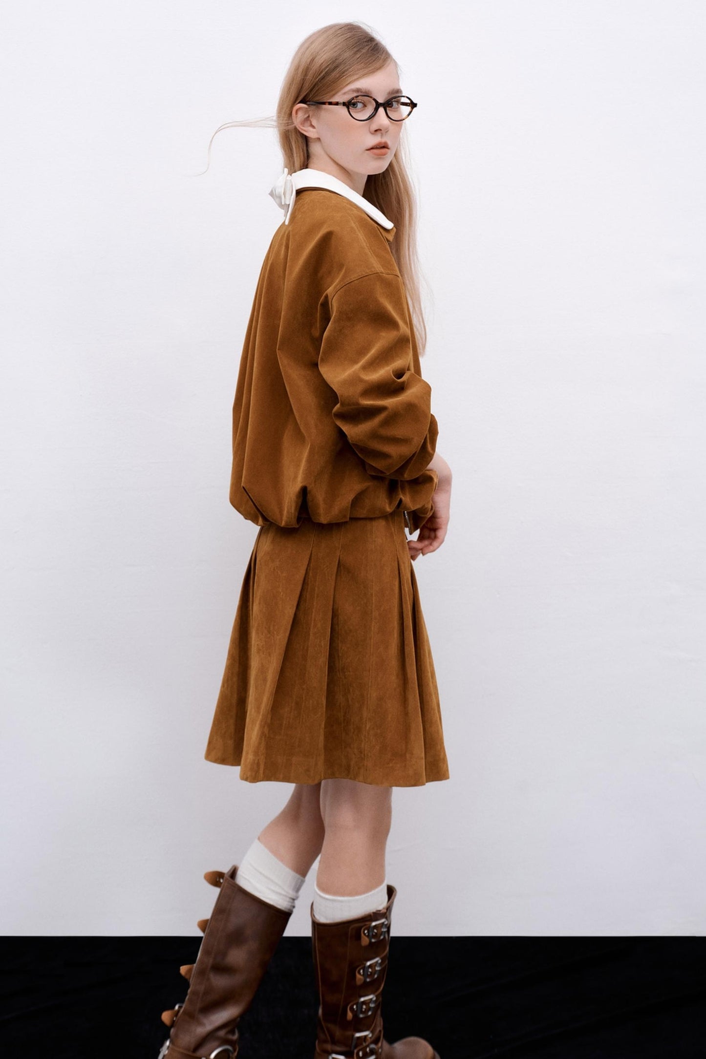 Suede Irregular Pleated Skirt