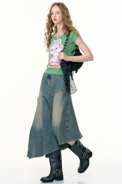 Retro Design Rabbit Print Slim Top