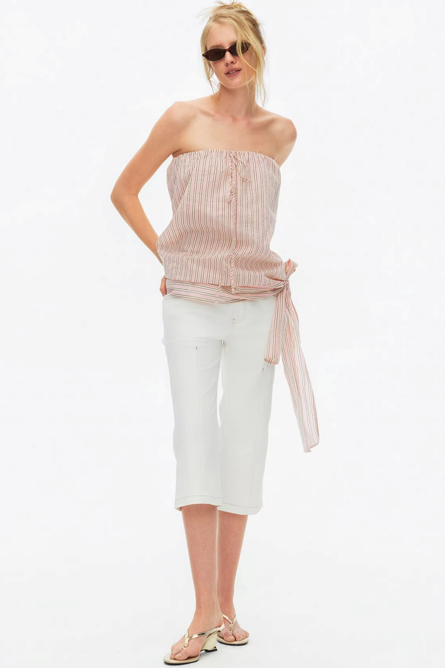 Lightweight Striped Tie-Front Top