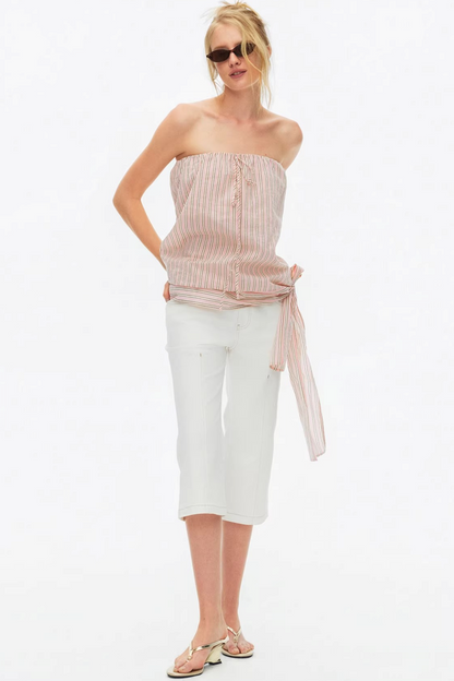 Lightweight Striped Tie-Front Top