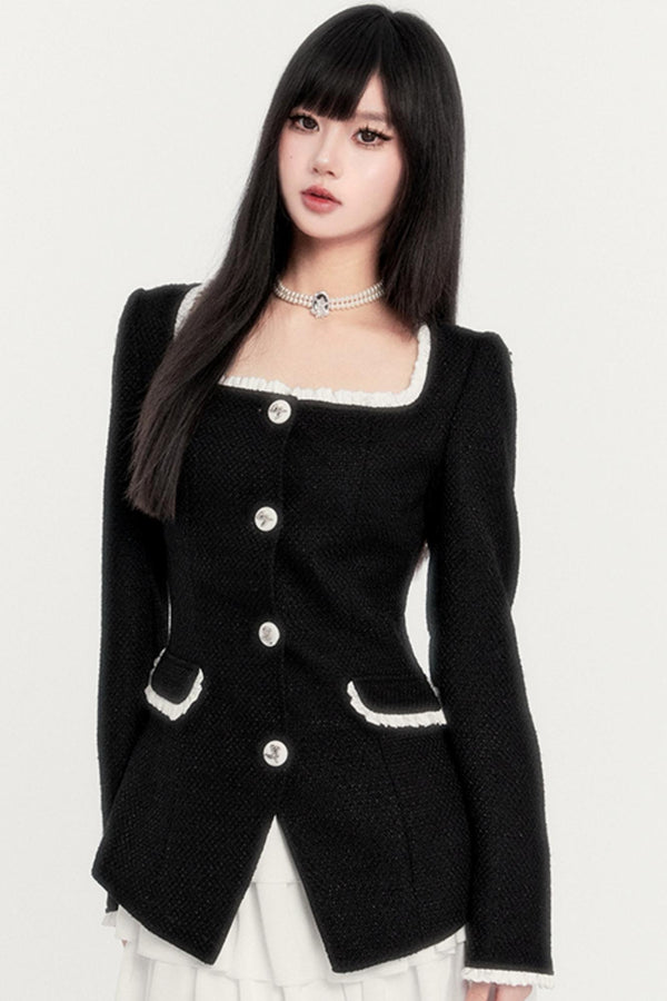 옵시디안 프렌치 트위드 재킷 드레스 세트업 