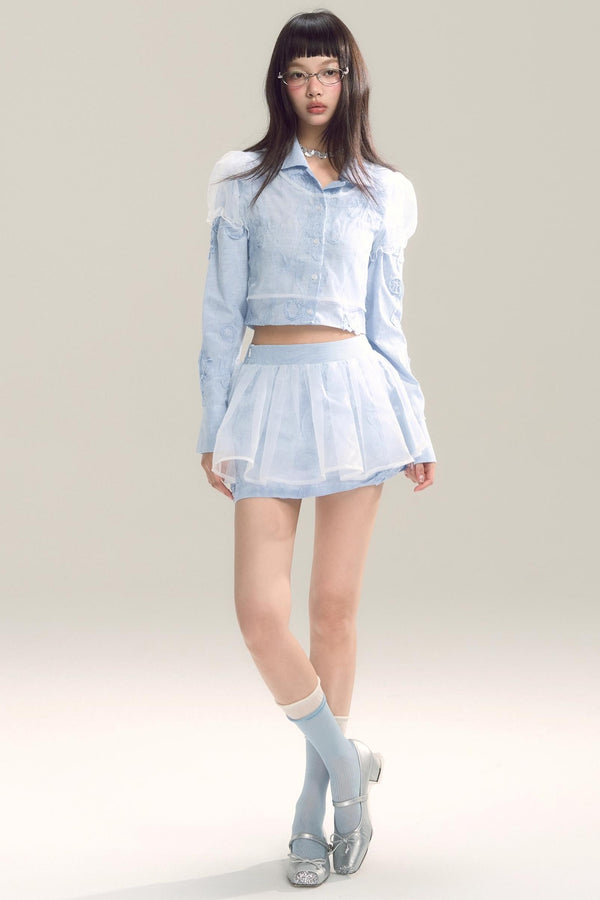 Organza Stripe Skirt Shirt Set-Up