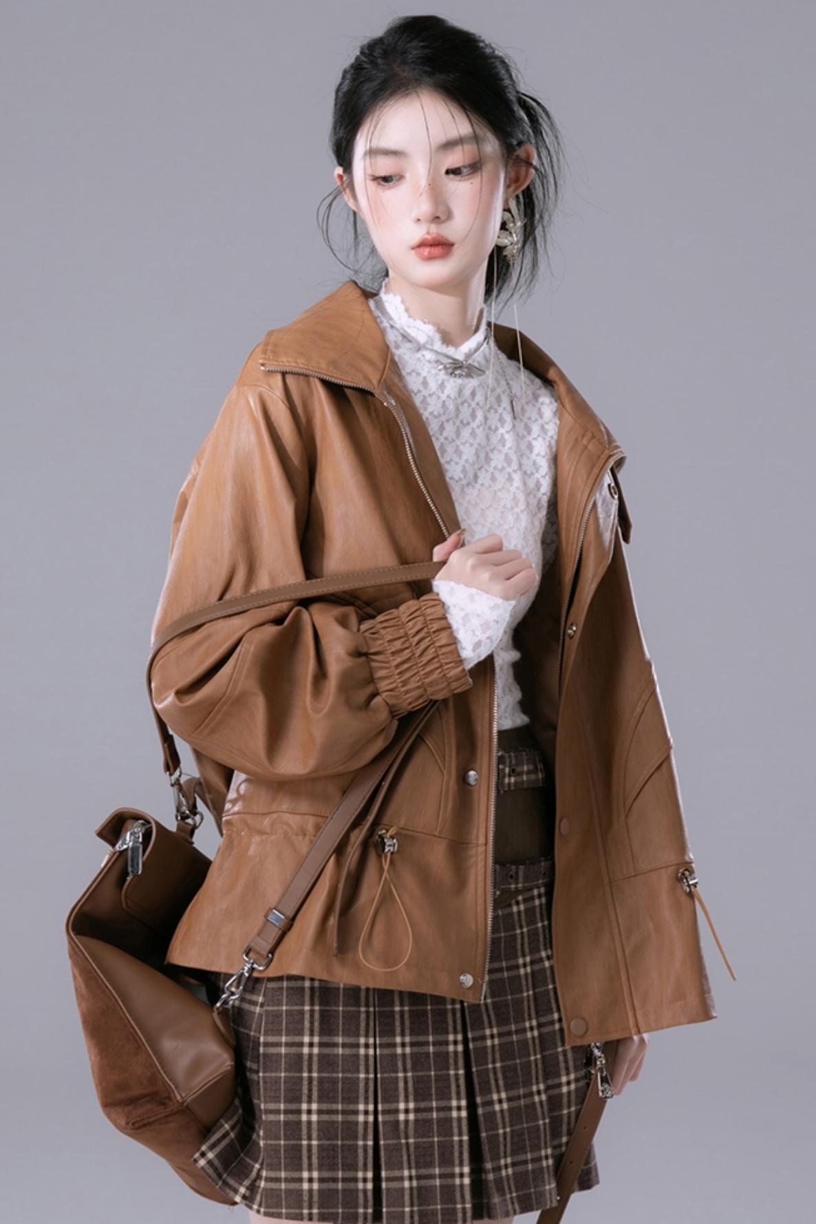 Deconstructed Dew Brown Leather Jacket