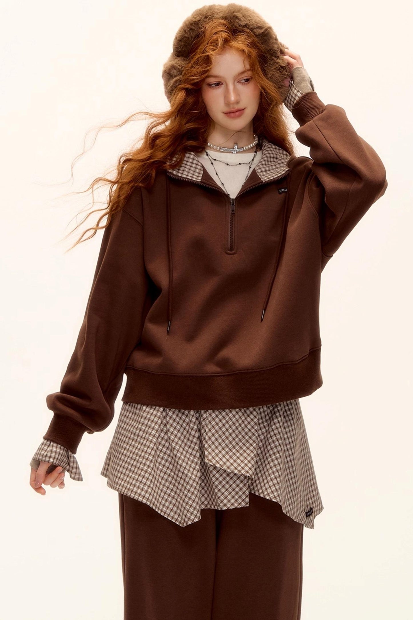 Patterned Patchwork Hooded Sweatshirt Set-Up