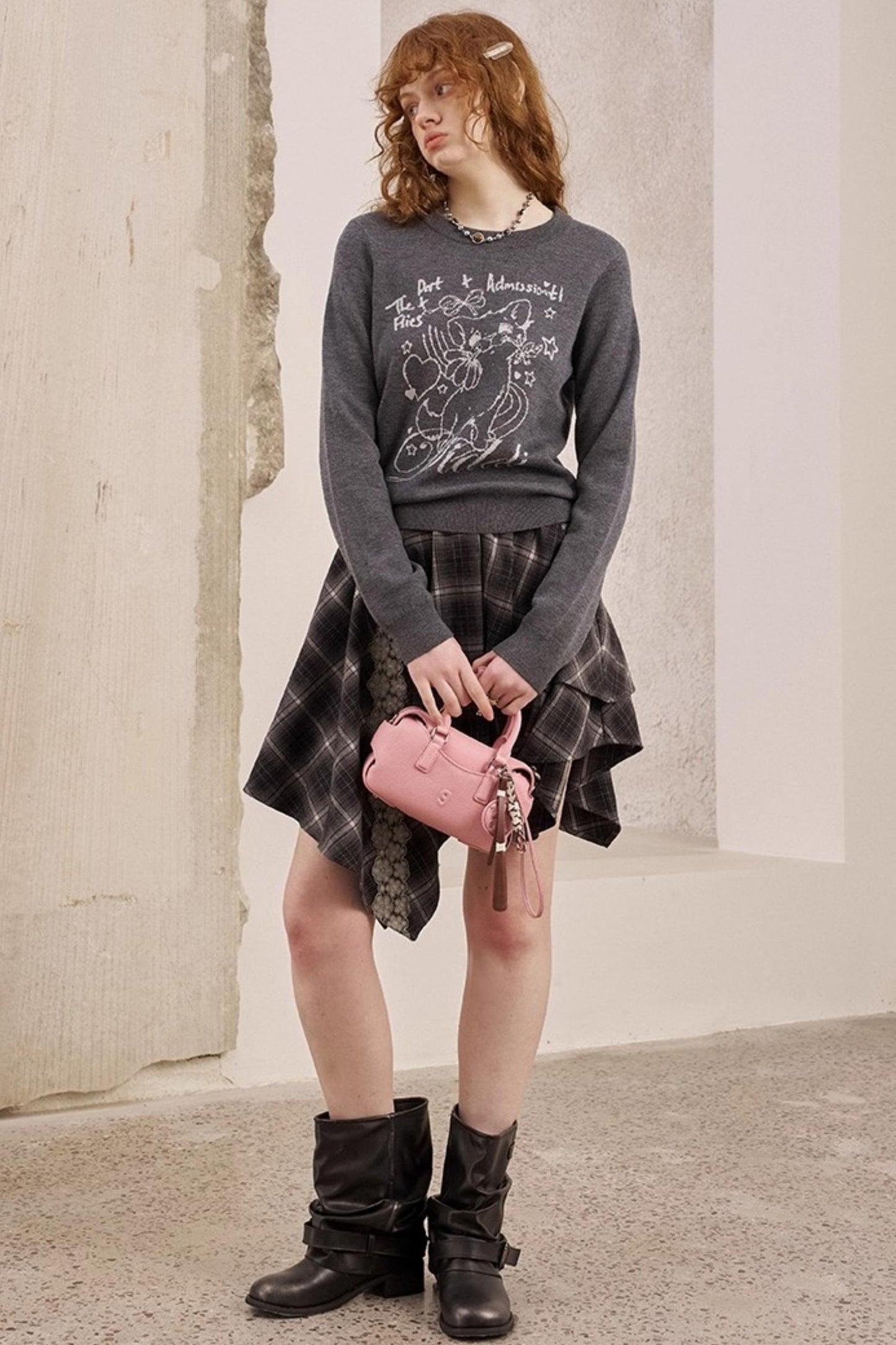 Rose Kitten Crew Neck Knitted Sweater