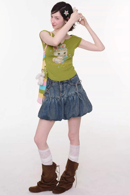 Green Rabbit Print Top