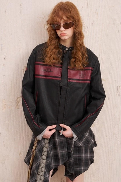 Luxury Rose Embroidered Leather Jacket