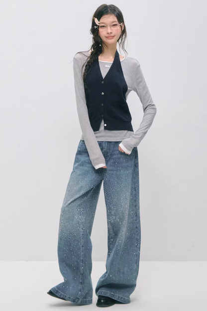 Somesowe 레트로 스트레이트핏 스파클링 청바지