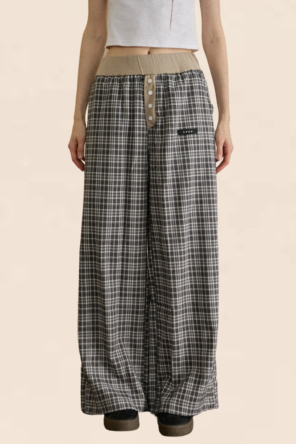 Black White Plaid Wide-leg Pants