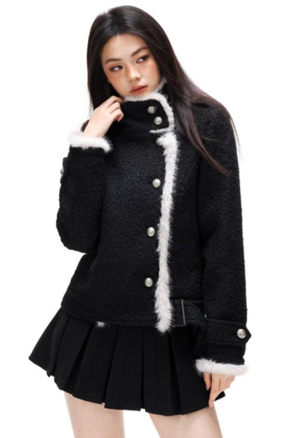 Retro Plush Patchwork Woolen Coat
