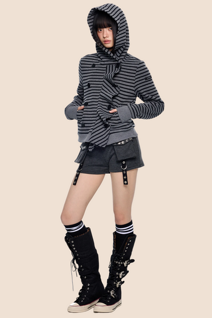 Striped Patchwork Hooded Cardigan