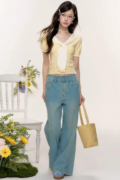 Sweet Sailor Collar Knit Top Set-Up