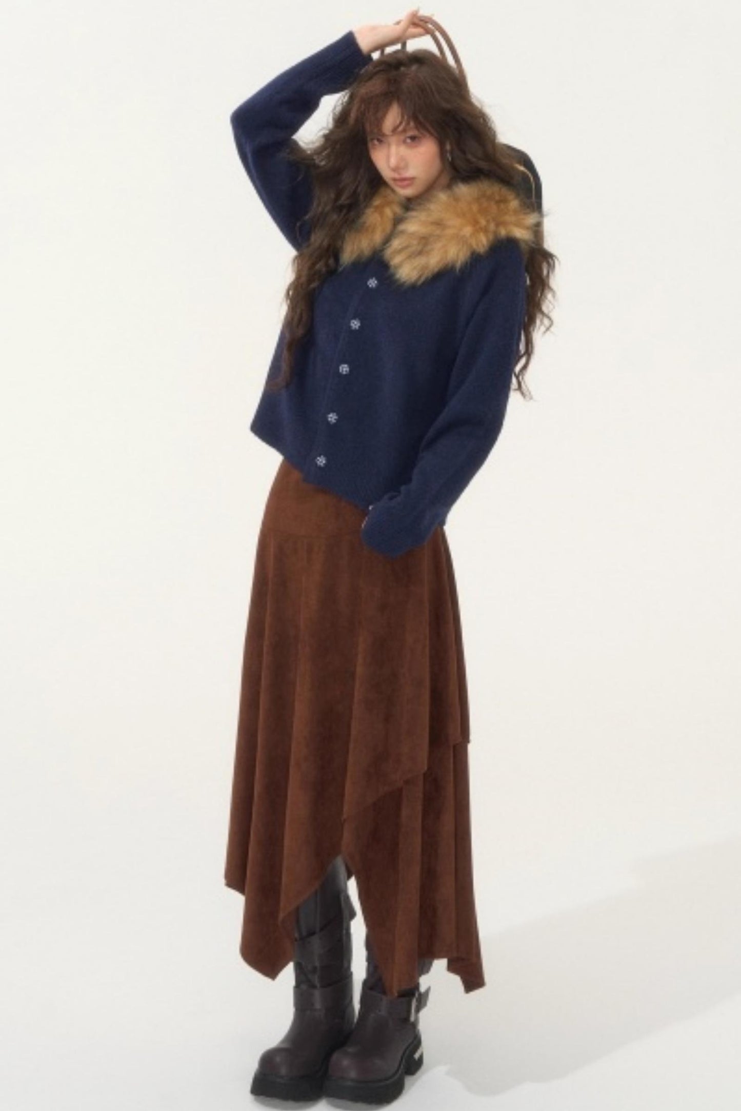 Detachable Fur Collar Cardigan