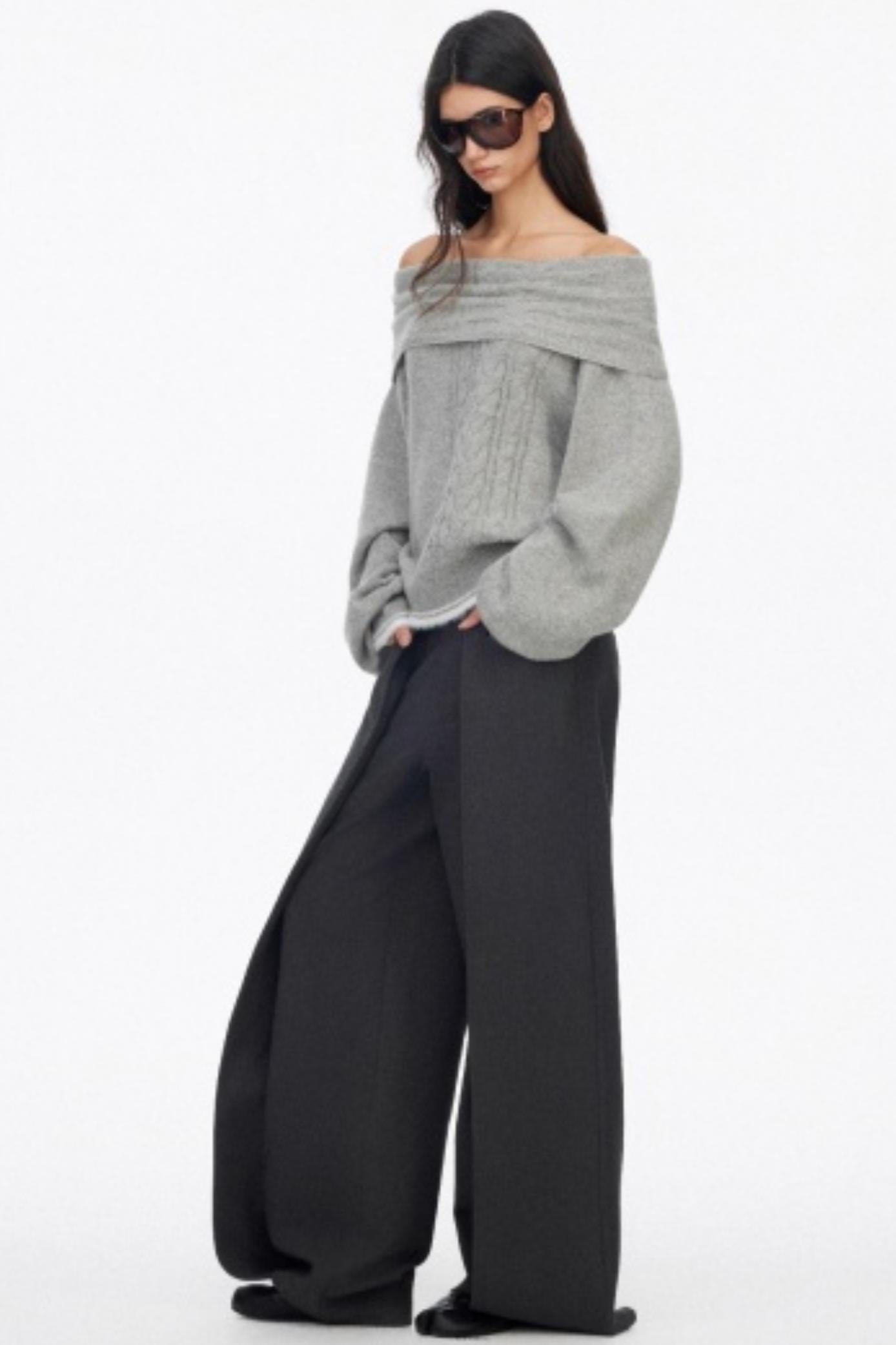 Off-Shoulder Color-Blocked Knit Sweater