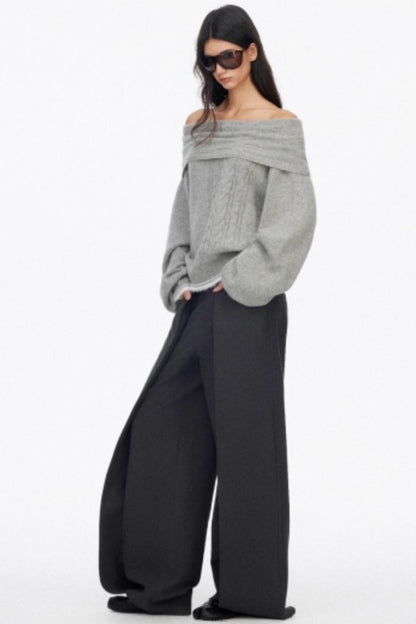 Off-Shoulder Color-Blocked Knit Sweater