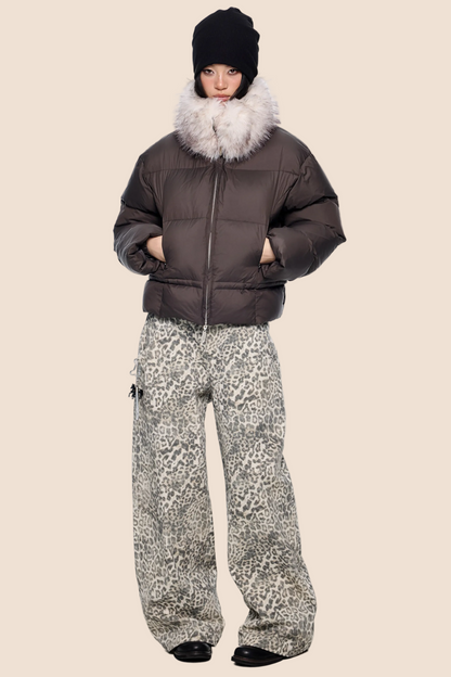 Leopard Print Retro Wide-Leg Jeans