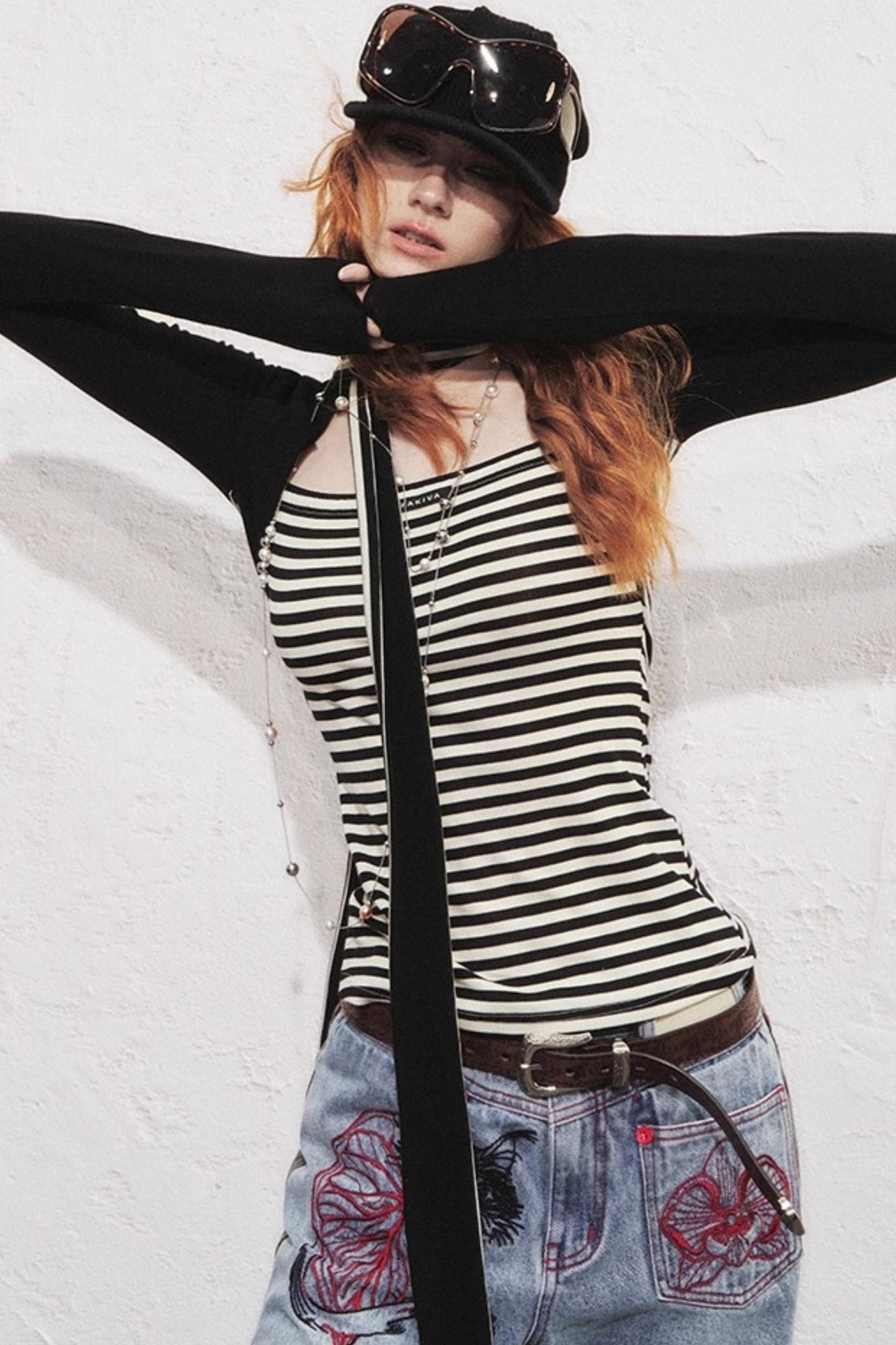 Fake Two Slimming Striped Knit Top