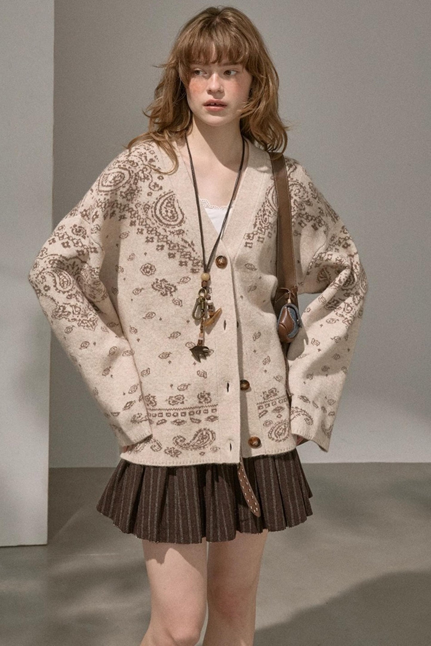 Cashew Flower V-Neck Premium Knit Cardigan