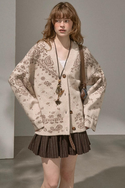 Cashew Flower V-Neck Premium Knit Cardigan