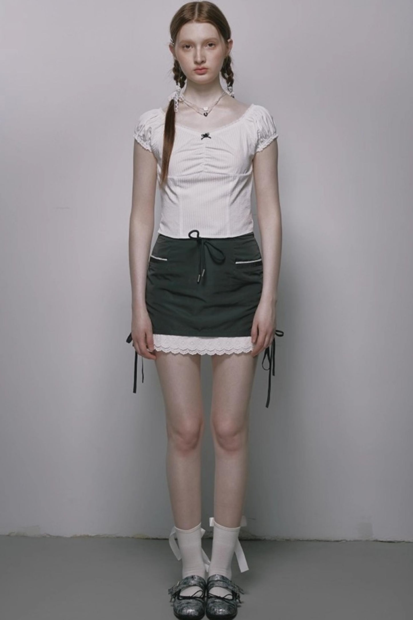 Nap Plaid Puff Sleeve Crop Top