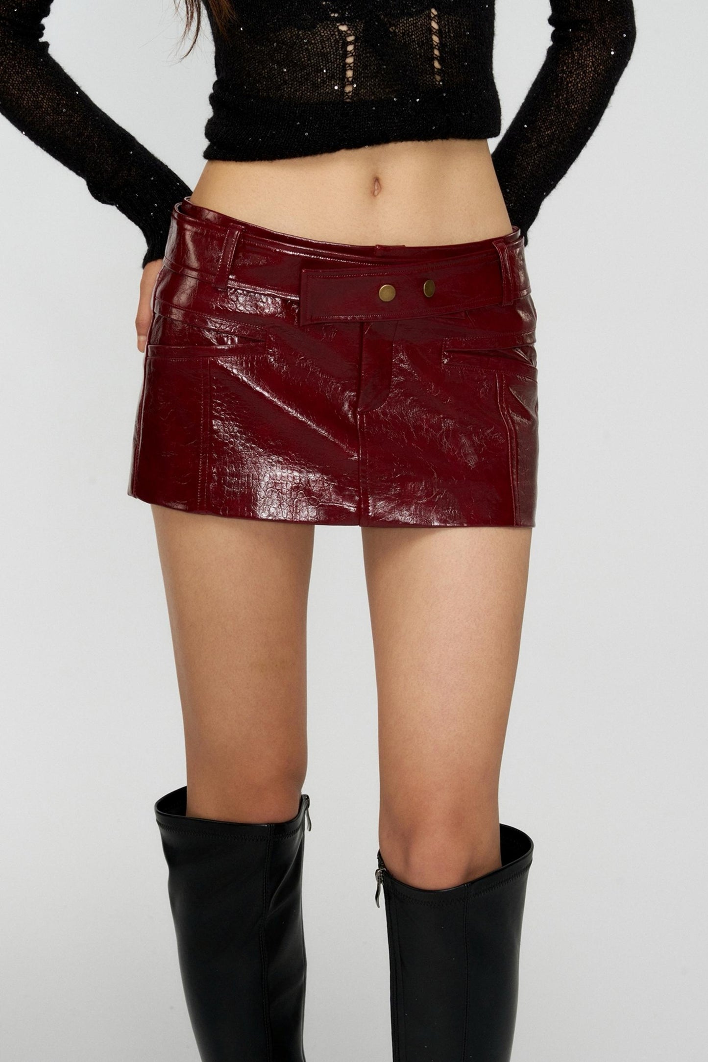 Crocodile Pattern Leather Mini Skirt