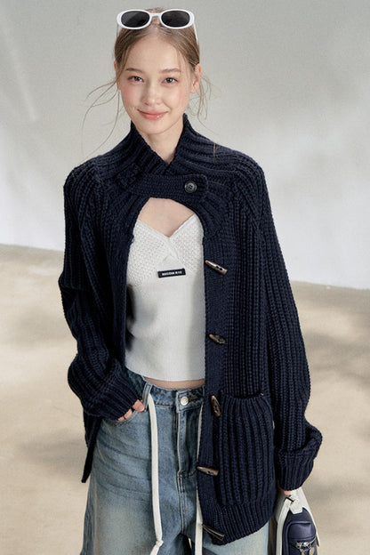 Lazy Black Knitted Cardigan