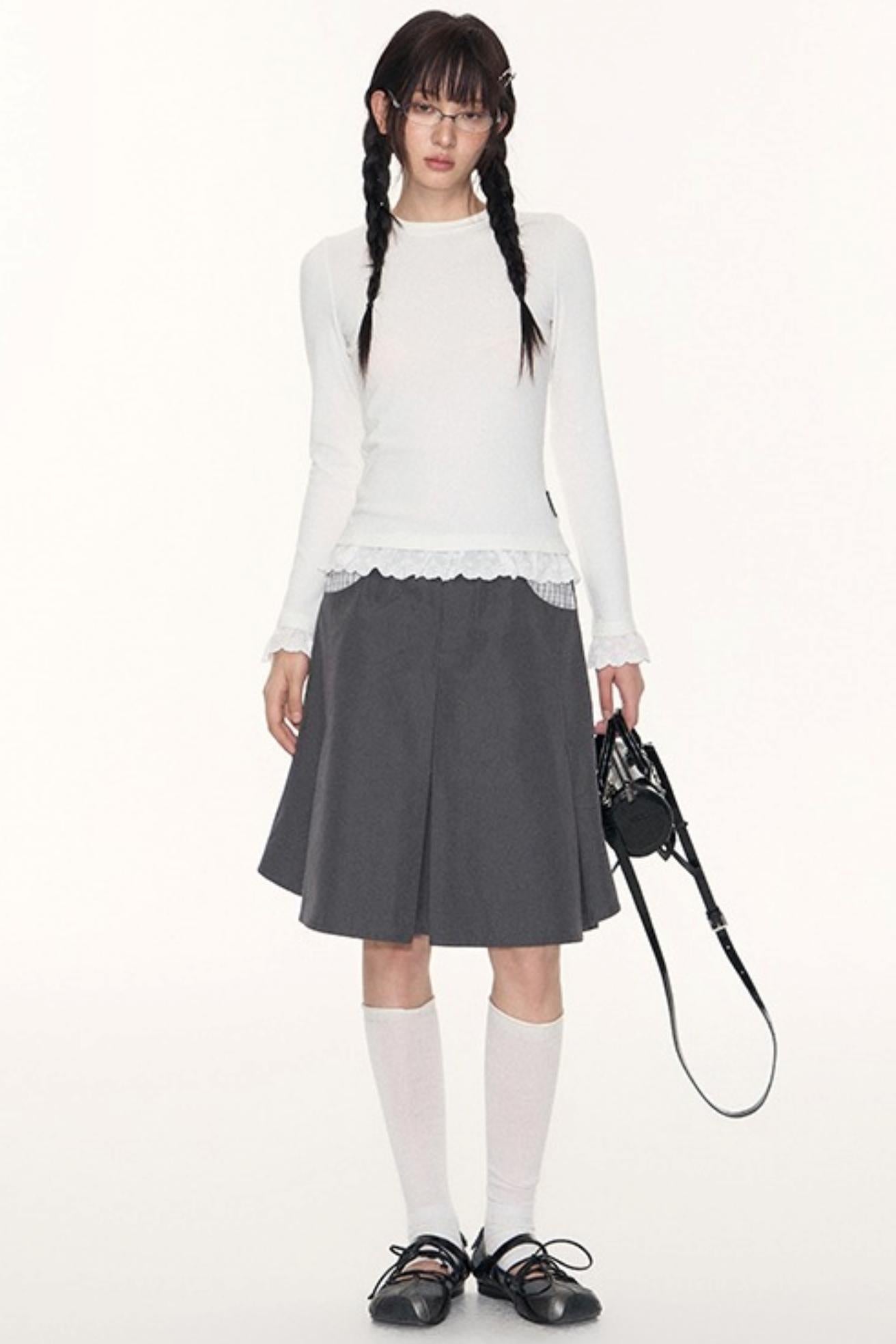 Lace Embroidery Slim Top