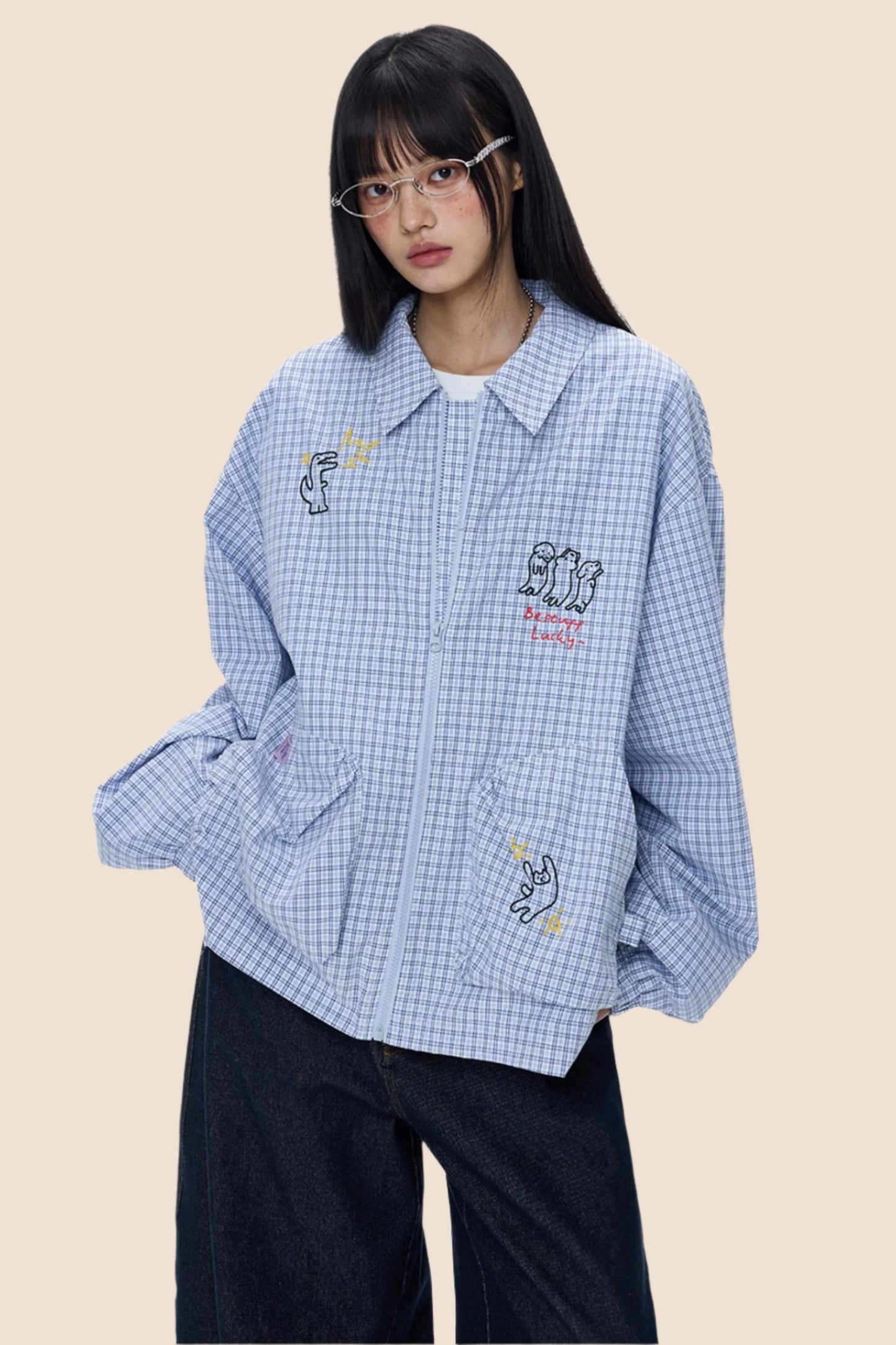 Cartoon Print Plaid Jacket