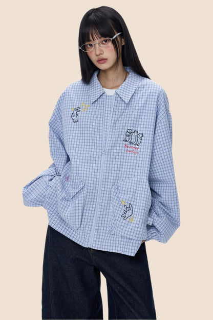 Cartoon Print Plaid Jacket