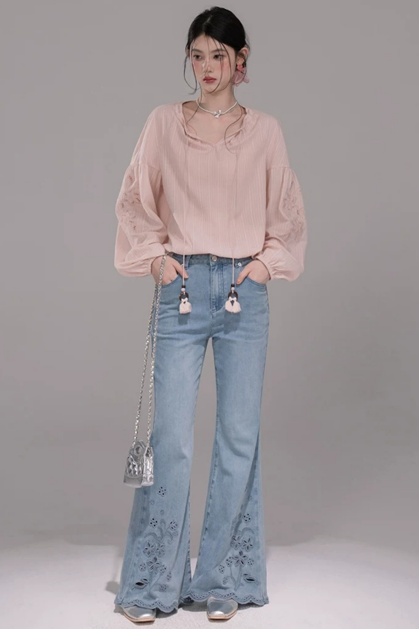 Completo Camicia a Righe Rosa Pesca