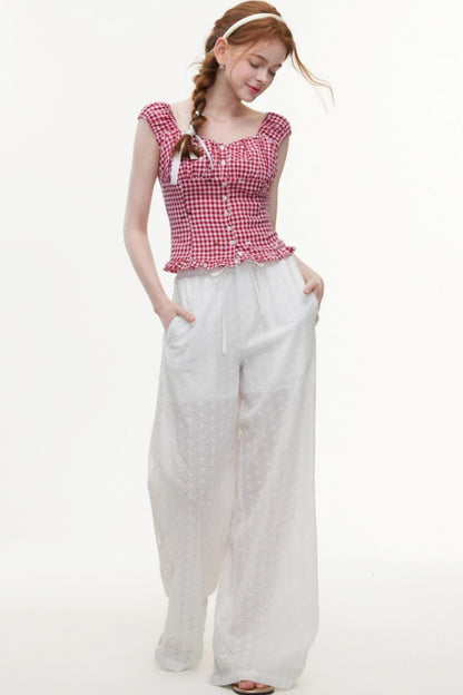 Vintage V-Neck Cotton Blouse