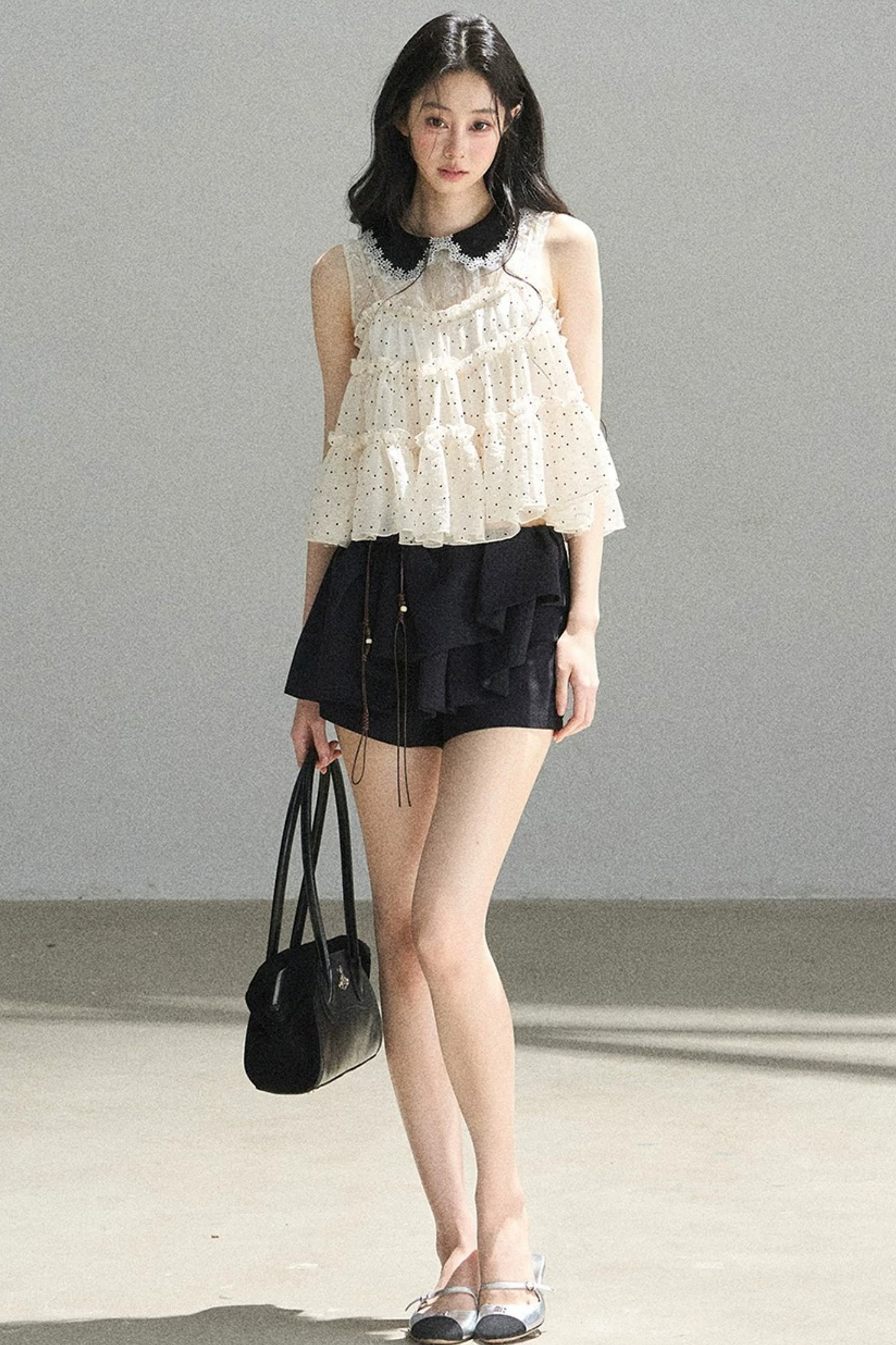 Verträumte Chiffonbluse mit Punktemuster