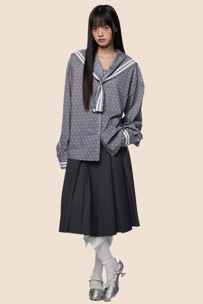 Navy Polka Dot Striped Shirt