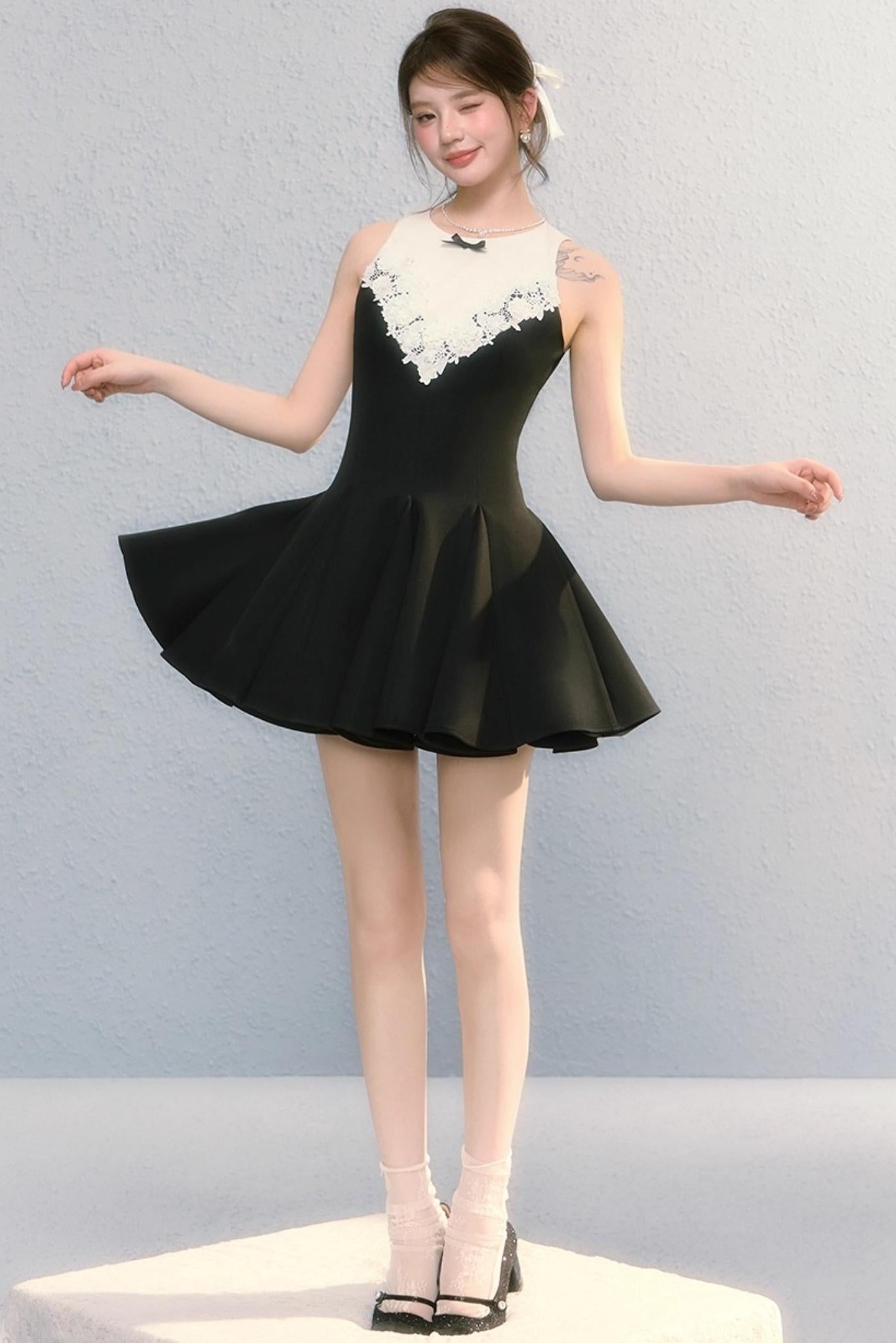 Golden V-Shaped Black Dress