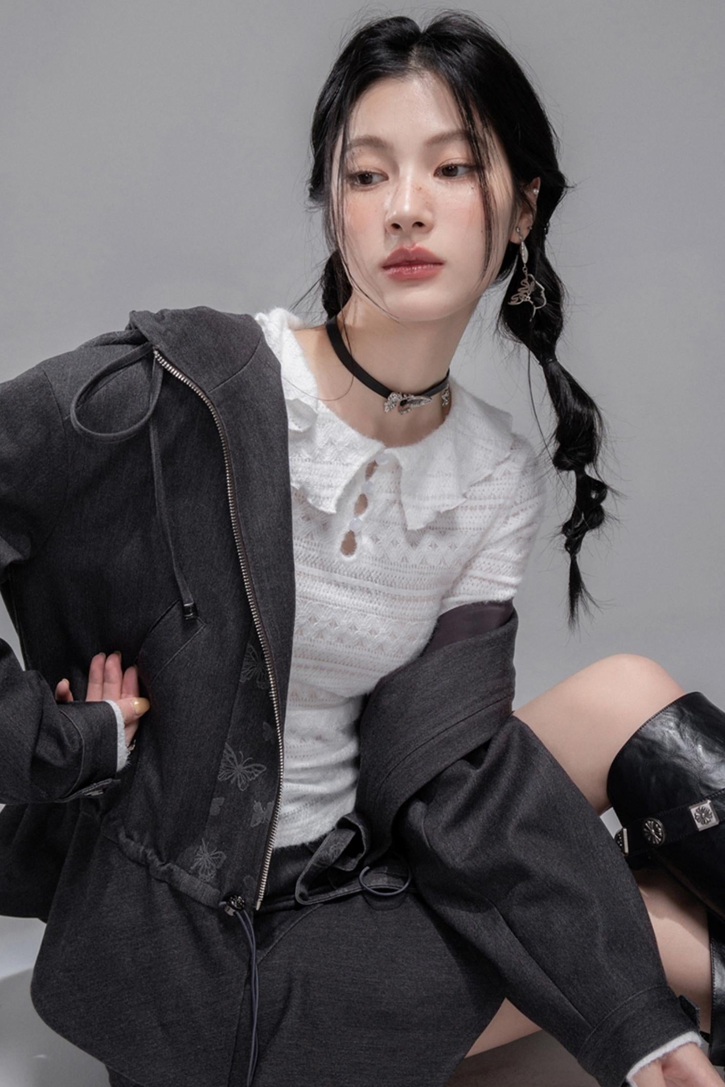 Morning Gray Hooded Jacket & Skirt Set