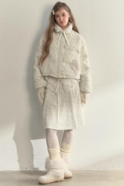 Floral Corduroy Pleated Jacket Set-Up