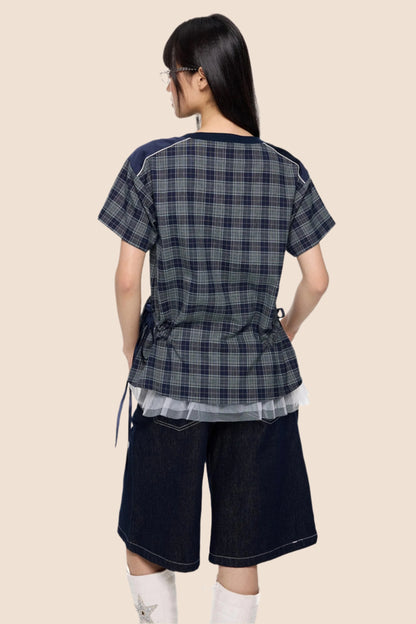 Retro Plaid Peplum Top