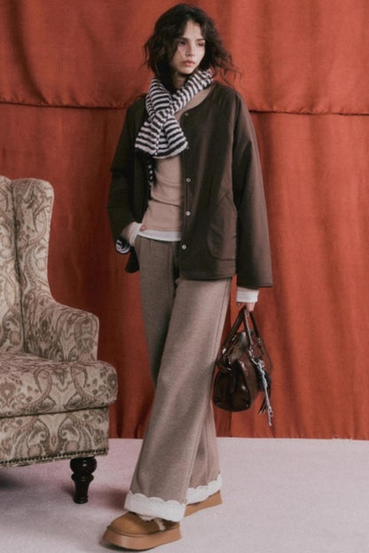 Retro Reversible Wool Coat Scarf Set