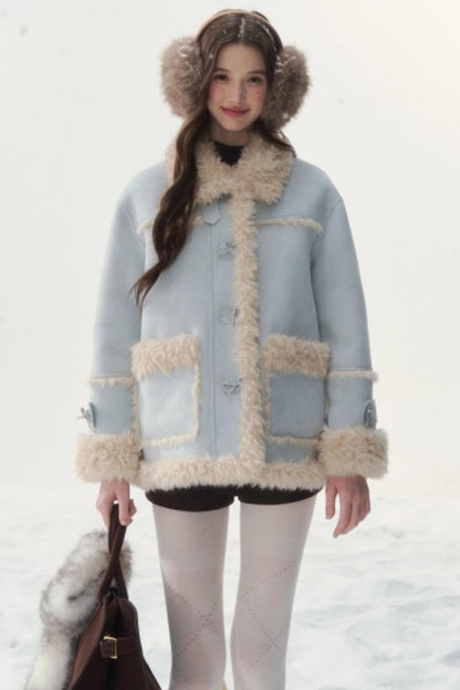 Pink and Blue Reversible Fur Coat