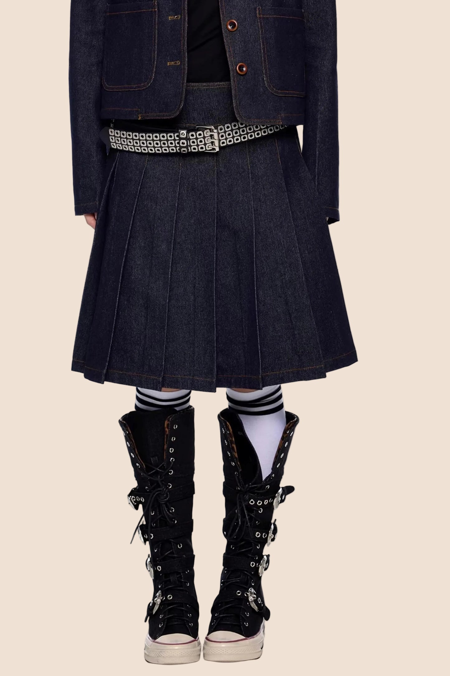 Retro Denim Faltenrock Anzug Set