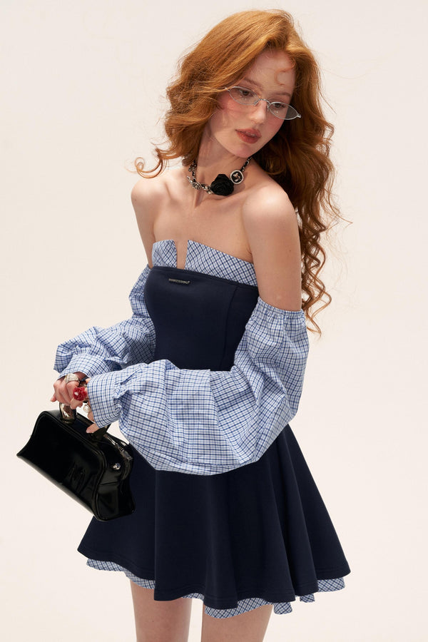 Plaid Lantern Sleeve Dress