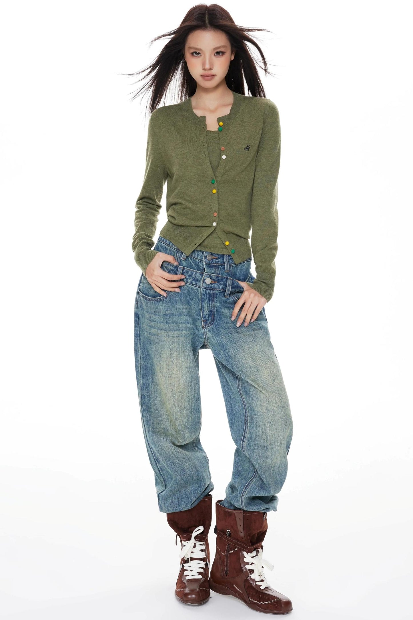 Colorful Knit Cardigan Set